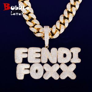 Hänge halsband bubbla bokstav anpassade namn hänge män halsband äkta guld pläterade hiphop smycken charms kedja artiklar 230715