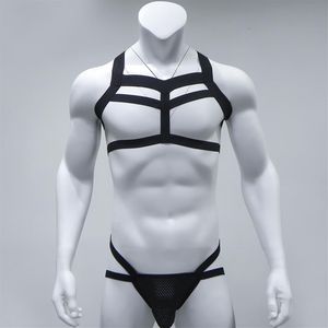 Men's Sexy Costumes Gay Night Club Wear Nylon Bondage Underwear Thongs G String Halter Neck Body Chest Harness Male Lingerie 301n