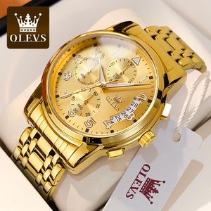 Watches Olevs Gold Watch for Men Top Brand Luminous Waterproof Steel Sport Chronograph Multifunction Fashion Men's Quartz Watch