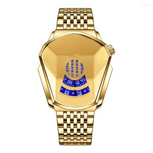 Relógios de pulso masculinos legais, exibição precisa da hora, elegante, pulseira de aço dourado, quartzo, à prova d'água, espelho, brilho, vestido