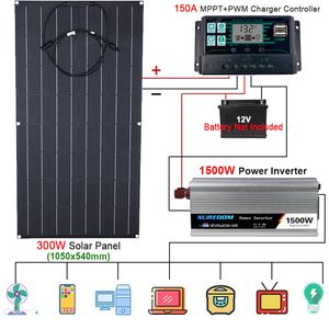 Diğer Elektronik 1500W Güneş Güç Sistemi 110/220V Inverter Kiti 300W Güneş Paneli Pil Şarj Cihazı Tam 150A Denetleyici Araba Ev Karavan Teknesi 230715