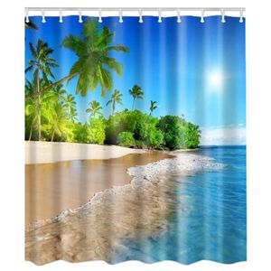 Fabric Waterproof Bathroom Shower Curtain Panel Sheer Decor With Hooks Set Blue sky waves276M