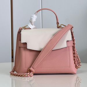 Luxury small handbag grained calf genuine leather elegant braided chain cross-body bag Fashion Shoulder Bag Classic pink Purse designer flap bag with box