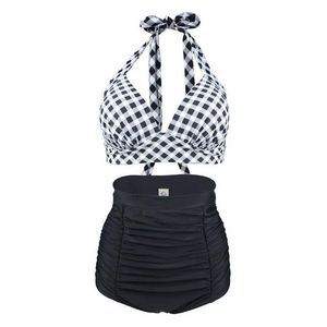 Mulheres de banho plus size halter top bikini conjunto cintura alta push up maiô xadrez vintage sexy praia maiô nadar wear retro xxl xxxl