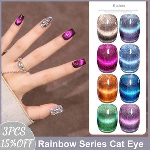 Nail Polish MUSELUOGE 8color/set Rainbow Series Cat Eye Gel Polish Gel Nails Polish 15ml Semi Permanent Soak Off Gel Magnetic Nail Polish 230715