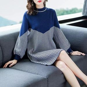 Casual Dresses Loose Knit Dress Women Autumn Winter 2023 Korean Fashion Sweater Office Lady Black Blue