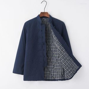 Jaquetas masculinas Tang Suit Jaqueta acolchoada de algodão estilo chinês plus veludo engrossar casaco inverno vintage algodão sólido linho roupas agasalhos