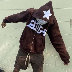 Men's Hoodies Sweatshirts 2023 Y2K Zipper Men Fashion Star Graphics Print Hooded Mens Sport Coat Harajuku Gothic Oversized Male Jacket 230715