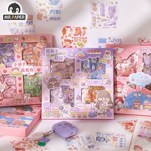 Adhesive Stickers Mr. Paper 100pcs/Box Cartoon Characters Cute Stickers for Kids Kawaii Korean Stationery PET Waterproof Stickers Art Supplies 230715