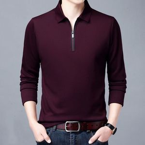 Men's Polos Smart Casual Solid Polo Shirt Spring Autumn Long Sleeve Zipper Collar Business Fashion Loose Tops Clothing 230715