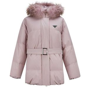 Autumn and winter women's hooded hair collar slim-fit short down jacket, with a belt slim-fit, fluffy and comfortable down filling.