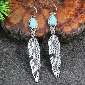 Retro Ethnic Leaf Dangle Kolczyki dla kobiet indyjska biżuteria Czech Turkusowe kolczyki Pendientes Mujer Brincos