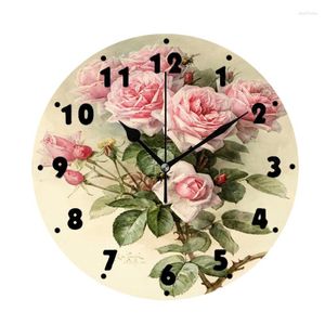 Wall Clocks Shabby Victorian Roses Floral Elegant Clock For Living Room Vintage French Chic Decorative Round Big Watch Home Decor