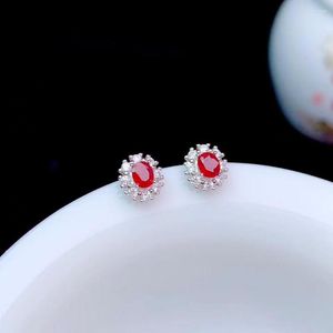 Stud Earrings Natural Pigeon Blood Ruby 925 Silver Ladies Simple And Compact Fashion Trend