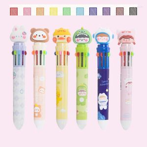 10Color Ballpoint Pen Cartoon Press Style Multi Color Student Dedicated Graffiti Note Retractable Function Writing