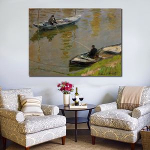 Hand Painted Textured Canvas Art Two Anglers Claude Monet Painting Still Life Dining Room Decor