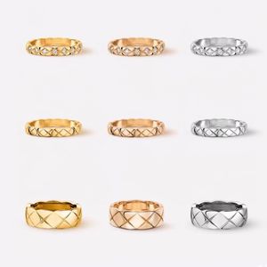 Love Rings Women Men Band Ring Designer Ring Fashion Jewelry Titanium Steel Single Grid Rings With Diamonds Casual Couple Classic Gold Silver Rose Optional Size5-11