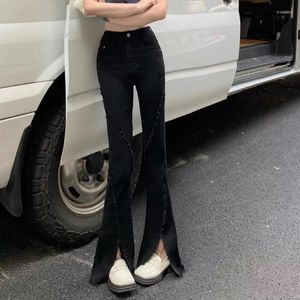 Frauen Jeans Y2K Frauen Koreanische Mode Flare Hohe Taille Dünne Denim Hosen Frau Vintage Harajuku Splt Streetwear Schwarze Hosen Kleidung