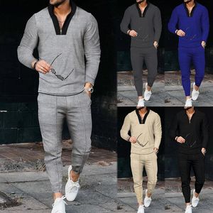 Tute da uomo Waffle manica lunga impiombato collo alla coreana set moda casual mezza cerniera casual set sportivo da uomo