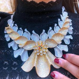 Collana Orecchini Set Missvikki Super Big Luxury 4PCS Fiori Africani Per Le Donne Wedding Cubic Zirconia Dubai Bridal SetS 2023 Costum Gift