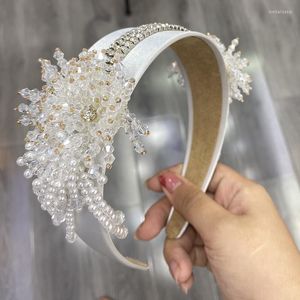 Hair Clips Shiny Luxury Hoop Rhinestones Fashion Headband For Women White Tassel Elastic Bridal Headdress Headpiece 2023 Accessor