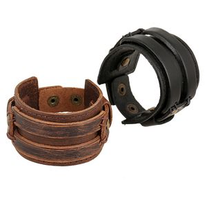 Nova Chegada Bracelete de Couro Largura Cuff Para Homens Mulheres Couro Genuíno Punk Bangle Jóias Preto Marrom Estoque Atacado