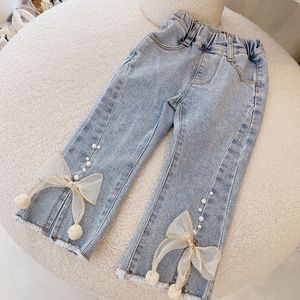 Spring Kids Girl Ubrania dziecięce Design Pearl Denim Dżinsowe spodnie dla maluch dziecięcych dziewczyny