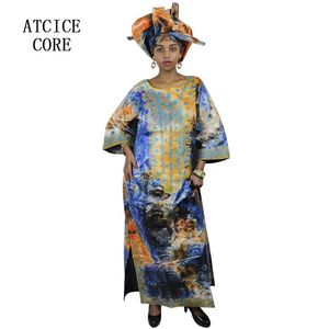 Afrikanska klänningar för kvinnlig afrikansk bazin Riche Design Broderi Designklänning Lång klänning med halsduk A064#234T