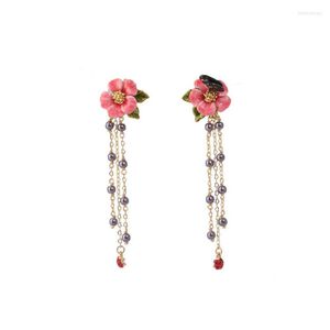 Backs Earrings European And American Fashion Pink Flowers Blooming Butterfly Tassels Long Without Ear Holes Clip