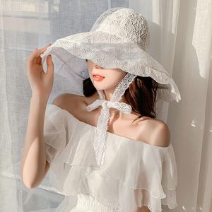 Cappelli larghi cappelli da sole da sole donna in pizzo estate bianco nero festa da matrimonio spiaggia confezionata