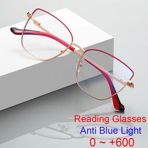 Solglasögon Vintage Cat Eye Anti-Blue Light Metal Glasses Ramar Fashion Transparent läsning för kvinnor Röda glasögon