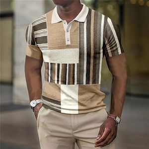 Men's Polos Polo Shirt Striped Short Sleeve Tshirt Man Breathable Business Leisure Buttondown Casual Summer Streetwear Blouse 230715