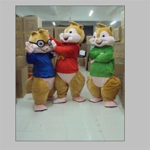 2018 nuovo Alvin and the Chipmunks Costume della mascotte Chipmunks Cospaly Personaggio dei cartoni animati per adulti Costume da festa di Halloween Carnevale Cos274J