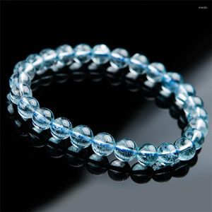 Strand Wholesale 7mm Genuine Natural Blue Quartz Crystal Clear Round Beads Joias Stretch Charm Pulseira Feminina