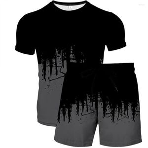 Herrspårssatser Ställ in 3D-utskrift Kort ärm T-shirt Shorts Tvådelar Abstrakt målad och kvinnors körande avslappnad modedräkt