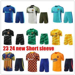 2023試合前のトレーニングスーツバルセロナトラックスーツサッカーシャツジャージLewandowski Ansu Fati Wear Football 23 24新しいバルセロナ半袖トレーニングスーツマンタンク