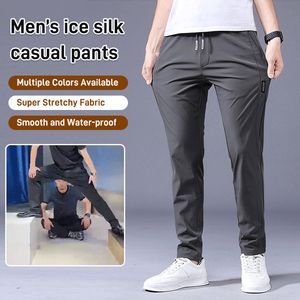 Calça Masculina Masculina Secagem Rápida Esticada Gelo Seda Calça Cor Sólida Cintura Média Solta Respirável Perna Reta Casual Fino Esportes 230715