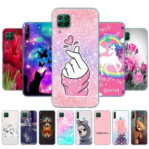 Huawei P40 için Lite Case 4G 5G Silikon Yumuşak TPU Geri Telefon Kapağı E Tam 360 Koruyucu Boyalı Tampon Coque