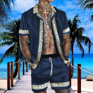 Tute da uomo Completi da uomo stampati di lusso Streetwear Manica corta Risvolto Camicia casual Pantaloncini da spiaggia Vacanze estive Abiti hawaiani Set da 2 pezzi