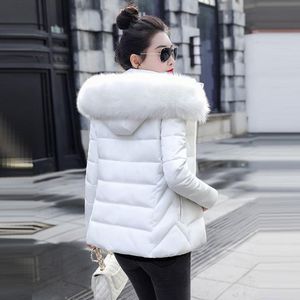 Футболка модная белая черная зимняя куртка женская с большим меховым капюшоном на толстом пуху парки женская куртка пальто тонкая теплая зимняя верхняя одежда новинка 2023 года