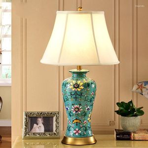 Table Lamps Hand Painted Green Flower Famile Rose Ceramic Lamp For Home