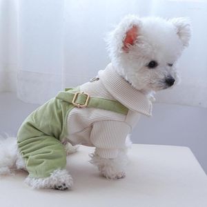 Dog Apparel K5DC Corduroy Coat Medium Small Dogs Cute Cloth With Button Pet Suspenders Overalls Clothes Green Lapel