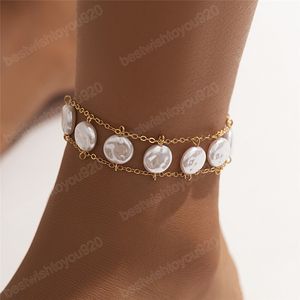 Cavigliera con catena di perle Boho per donne Bracciale alla caviglia da spiaggia estiva da sposa su gioielli Y2K a piedi nudi sulla gamba