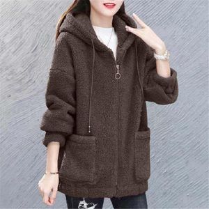 Kvinnors jackor imitation lamm sammet tröja kvinnor fleece 2023 hösten vinter lös koreansk version av cardigan tjock ullrock