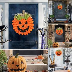 Dekorativa blommor Pumpa Pendant Hanging Decoration Halloween Wreath Non-B-blekande Ghost-Face Door Hanger för inomhushem