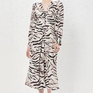 Платье для печати моды для женщин 2023 Новое длинное рукав v -шей