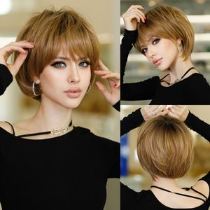 Synthetic Wigs NAMM Ombre Blonde Wig for Women Daily Party Fluffy Bob Wig Natural Synthetic Hair Fashion Wig with Bangs Heat Resistant Fiber 230715