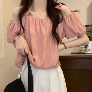 Kvinnors blusar 2023 Summer Puff Sleeve Off Shoulder Shirts For Women Loose Slash Neck White Shirt Elegant Casual Vintage Sexiga toppar Blusa