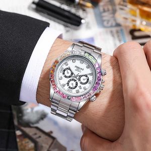 Dünyalar Önde gelen R Olax Watch Market Yeni Modeli Mens Sports Renkli Elmas Saat Çelik Band Kakil Kuvars Hediye Kutusu ile