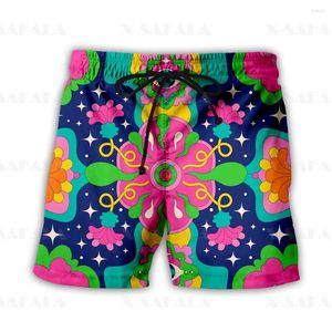 Shorts masculino Hippie colorido Trippy natação verão praia férias calças esportivas metade -3